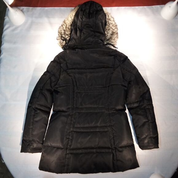 Jones New York Puffer Coat Women 8 Black Hooded Jacket Faux Fur Trim - Picture 7 of 7